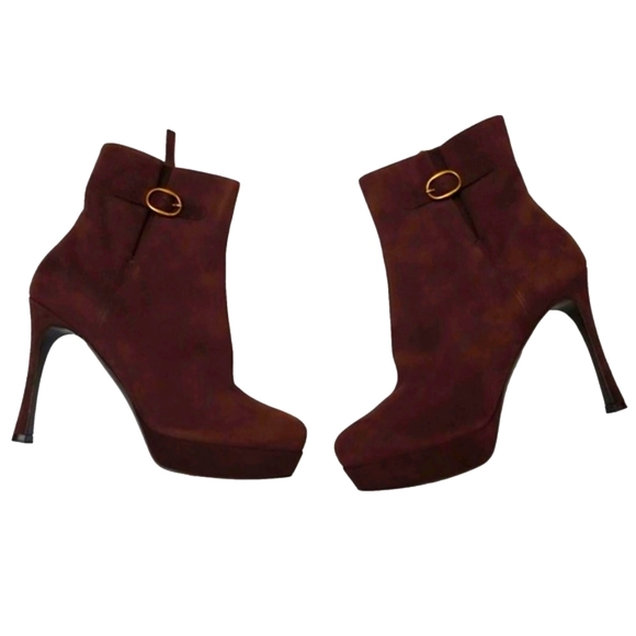 SAINT LAURENT 1595$ Brown Suede Jane Monogram Pointed Square toe Boots 38 - Picture 3 of 9